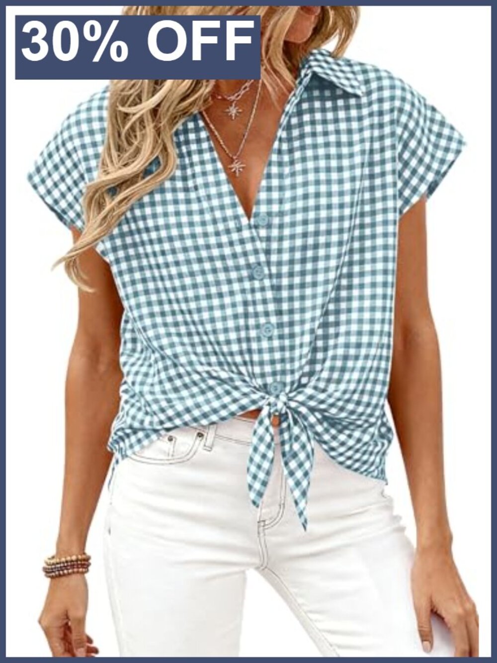 Plaid Button Down Blouse Short Sleeve Casual Work Top